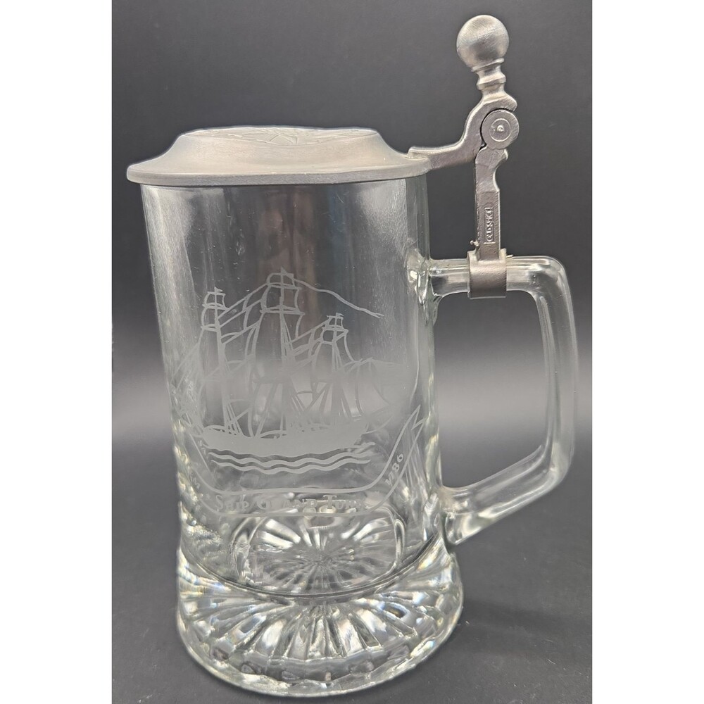 Old Spice Glass Beer Stein Salem Ship Grand Turk 1786 ALWE W Germany Pewter Lid